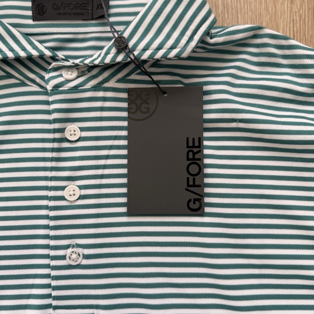 G/Fore Mens Turquoise Stripe Golf Polo Performance Shirt Sz XL Stretch NWT $120 - Picture 6 of 8